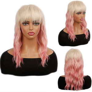 Nouvelle perruque synthétique ombrée pour femmes <span class=keywords><strong>cheveux</strong></span> ondulés de longueur moyenne <span class=keywords><strong>avec</strong></span> <span class=keywords><strong>frange</strong></span>, couleur blonde brune mélangée - Product Image 2