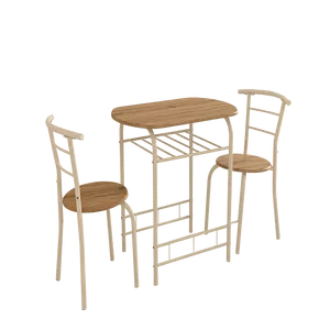 שולחן בר ארוחת בוקר יוקאי עם מדף מתכת סט ריהוט שולחן אוכל מודרני מעץ מטבח עם 2 כסאות 1+2 DS-215