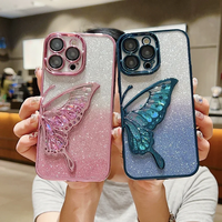 Coques antichoc souples effet sable mouvant papillon pailleté dégradé pour iPhone 15 11 12 13 14 16 17 Pro Max 16Plus