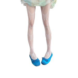 Diamond Shaped Bow Fishnet Pantyhose 0D Sheer Nylon Women Y2K Lolita Style Tights Black White Milky White - Product Image 5