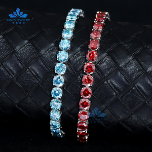 Pulseira Clássica de Quatro Garras em Cores Vermelha e Azul para Homens e Mulheres, Bracelete de Prata 925 com Moissanite, Pulseira Tennis de Correntes Finas - Product Image 1