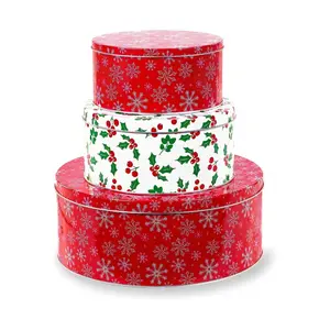 Kustom dicetak bentuk bulat besar Malaysia Butter Kue Natal cetakan bagasi kotak timah untuk hadiah kue