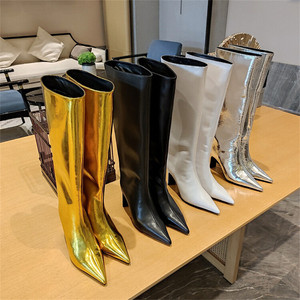 Glossy Material Fashion Autumn and Winter Casual Sexy Luxury Gold <b>Boots</b> for Women - Product Image 6