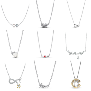 Colliers pour femmes en argent sterling 925 plaqué rhodium avec petite fleur - Chaîne à maillons géométriques tendance en zircon rose - Cadeau de Noël idéal - Product Image 1