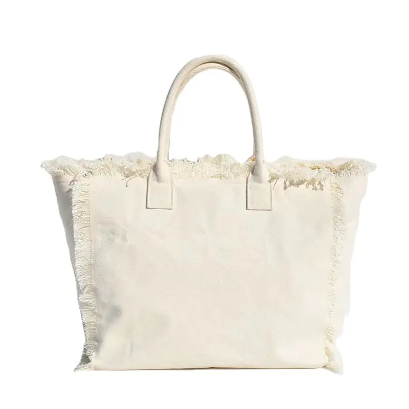 Low MOQ Canvas Summer Women Canvas Handbags Shopping Tote Purses Ladies Tassel Fringe Canvas Tote Travel tassel Bag