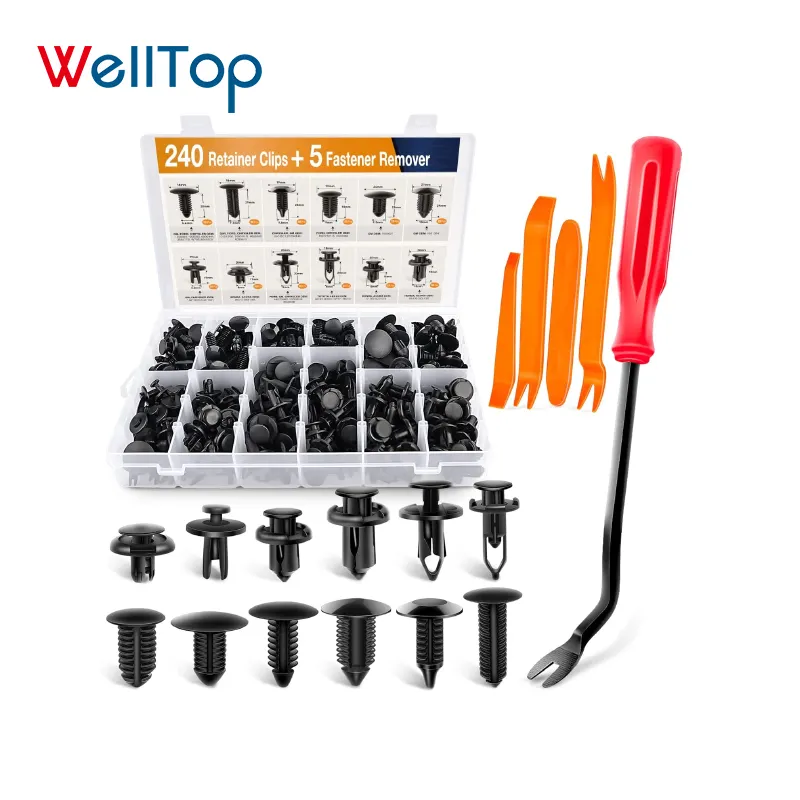 WELLTOP 240PCS 20.204 Fasteners Rivet Assorted Auto Push Bumper Retainer Clips Kit Plastic Clips for Cars