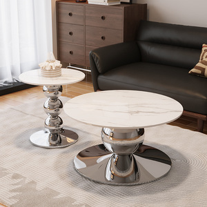 Table basse en pierre noire de luxe Bao Geli, design minimaliste italien, cadre en acier inoxydable, design rond, mobilier moderne pour salon - Product Image 4