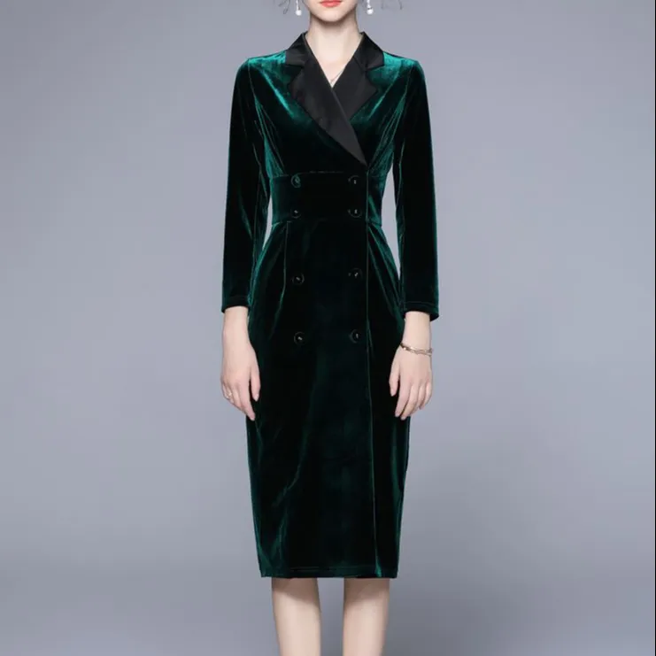 High Quality Fall Winter Black Elegant Women Velvet Long Blazer Office Formal Dress Coats For Ladies