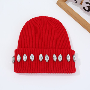 Hip Hop hiver bonnet tricoté brillant gouttes d'eau strass Logo personnalisé pompon 100% acrylique sublimation impression unisexe rue - Product Image 5