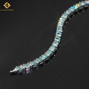 ZUANFA Blue Green <b>Moissanite</b> Tennis Bracelet Emerald Cut 925 Silver Rhodium Plated GRA Certified Wedding <b>Jewelry</b> for Women - Product Image 2