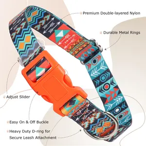 Drop Shipping Polyester Dog Collar With Safety Buckle Soft Printed Pet Collar Adjustable For Dogs