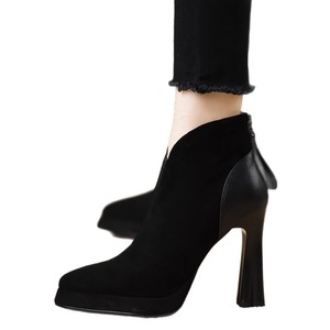 Bottines à talon carré ultra-haut de 6-8 cm en faux daim style euro-américain pour femme 2026, à bout pointu, à enfiler, plateforme respirante - Product Image 5