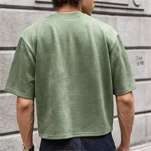 T-shirts à encolure anti-boulochage de couleur unie de style de base OEM T-shirt en daim imprimé avec broderie 3d 240gsm - Product Image 4