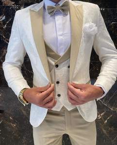Abiti da Uomo Padre e Figlio per Matrimonio Smoking 3 Pezzi Bianco con Motivo Floreale Vestito Slim Fit per Cocktail Party Abiti da Sposo su Misura - Product Image 2