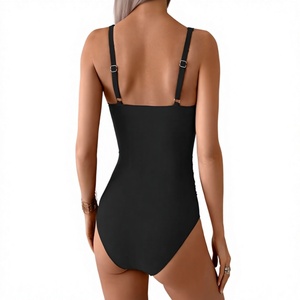 Traje de baño de una pieza negro para mujer al por mayor, control de abdomen, diseño cruzado, push-up, adelgazante, proveedor OEM personalizado - Product Image 4