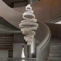 Lustre suspendu moderne de luxe à hauteur réglable, grand modèle en spirale avec perles de cristal K9 pour villa, restaurant, hôtel