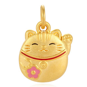 Colgante de Mascota de oro macizo de 24K, collar con forma de gato de la suerte, accesorios, colgantes artesanales de esmalte para uso diario - Product Image 1