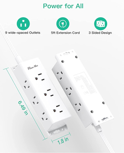 Protector de Sobretensión Mifaso para Montar en la Pared, Regleta con Múltiples Tomas de Corriente, Cable de Extensión de 9 Tomas Ampliamente Espaciadas, Enchufe de Cobre para Oficina en Casa - Product Image 6