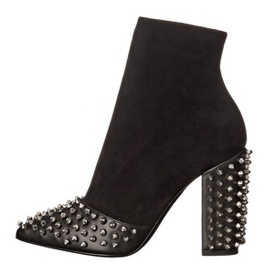 Bottes courtes à talons épais en daim souple pour femme, avec logo personnalisé, rivets et clous, coupe large taille 46, pour grandes pointures - Product Image 1