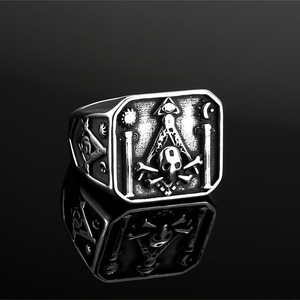 Men's Stainless Steel <b>Ring</b> Freemason Skull Hip Hop Geometric Design Gift Jewelry - Product Image 1