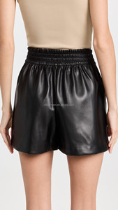 Wholesale Summer <strong>Short</strong> Pants Loose Fit Plain <strong>Black</strong> Women's High Rise Faux <strong>Leather</strong> <strong>Shorts</strong> - Product Image 6