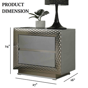 Nightstand Plinth Base Silver Molding Felt Lined Top Drawer Gray Finish Bedroom Furniture - Product Image 4