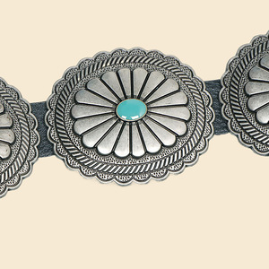 <span class=keywords><strong>Ceinture</strong></span> élastique vintage JULUN pour <span class=keywords><strong>femme</strong></span>, style western, avec concho en PU, boucle en alliage, motif floral turquoise, extensible, couleur argent - Product Image 4