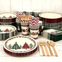 Ensemble de vaisselle jetable compostable et écologique en papier pour fêtes de Noël et mariages avec logo personnalisé et tous les accessoires