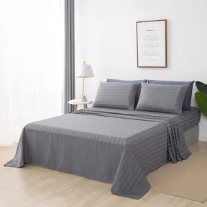 500 Chủ Đề Đếm 4 Mảnh Damask Sọc Khách Sạn 2Cm Sọc Dobby 100% Polyester Thiết Kế Sang Trọng Bộ Ga Trải Giường - Product Image 1