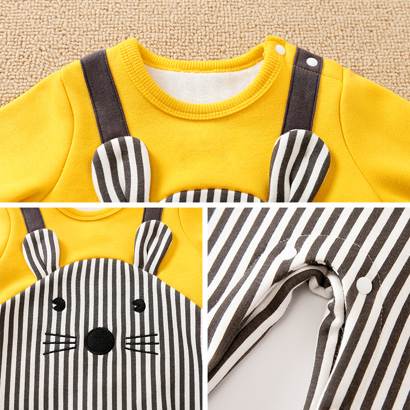 ORANGLES Factory Custom Warm Fluff Lined Baby Romper – 100% Cotton Long Sleeve Newborn Infant Clothes for Autumn & Spring - detailed closeup view - Image 3 of 4 | great for travel | Texas | Free Shipping ORANGLES
