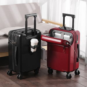 Bagage à main unisexe design ouvert à l'avant <span class=keywords><strong>avec</strong></span> port de <span class=keywords><strong>chargeur</strong></span> <span class=keywords><strong>USB</strong></span> <span class=keywords><strong>valise</strong></span> à roulettes à 4 roues Spinner Travel Business Trolley - Product Image 2