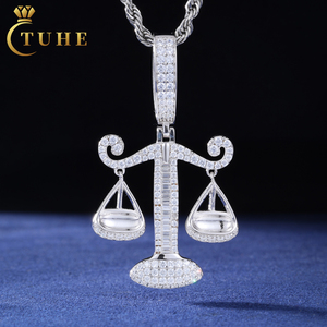 Gra bersertifikat mewah 925 perak murni Vvs Baguette Moissanite berlian es keluar skala keseimbangan liontin untuk pria wanita - Product Image 1