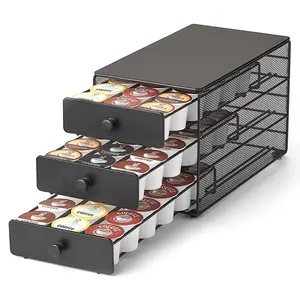 Stilvolle Home Office 36 Kaffee pad Pack Kapazität Rack Dolce Gusto Kaffee kapsel 3 Tier Halter Schublade Schwarz Metall Eisen