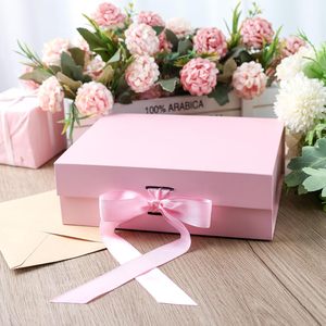 Pink Folding <b>Gift</b> <b>Box</b> With Lid Magnetic Closure Ribbon For Bridal <b>Gifts</b> Weddings Birthdays Mother's Day - Product Image 5