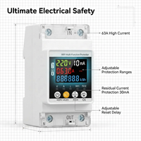 Disjoncteur intelligent WiFi TUYA automatique 220VAC 63A monophasé avec réenclenchement, protection contre les surtensions, les surintensités et les fuites de courant