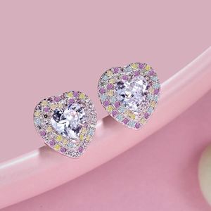 Dylam Stylish Colorful <b>Fine</b> Jewelry Women Daily Wear Sterling Silver Rhodium Plated Eternity Zirconia Heart Shape <b>Stud</b> <b>Earrings</b> - Product Image 4