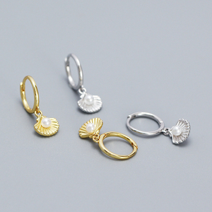 Gioielli di moda 925 in argento Sterling placcato in oro bianco vera acqua dolce con conchiglia di perle pendenti orecchini donna - Product Image 4