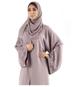 Elegante Abaya Musulmana con Cuentas, Larga hasta el Suelo, Casual, Bordada, con Mangas Acampanadas, Vestido Maxi de Ramio para Mujer - Product Image 1