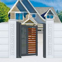 Puerta de Aluminio Negra Mate Prima para Pedestres, Diseño de Listones Horizontales, Resistente a la Intemperie, Abatible Lateralmente, para Patio Residencial
