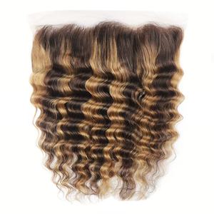 P4/27 #   Perruque Lace Frontale 13x4 en Cheveux Humains Remy, Lisse, Ondulée, Bouclée Profonde, Effet Mèches Aquatiques, 16 Pouces - Product Image 6