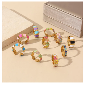 Joyería para mujer, anillo de moda, joyería chapada en oro de 18 quilates, gota de aceite de acero inoxidable, anillo de flor diario para mujer, accesorios - Product Image 3