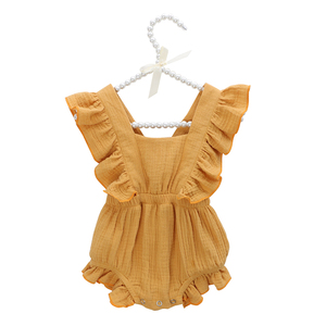 Fashion Gauze Cotton <b>Jumpsuits</b> Boutique Infant Newborn Cute Baby Clothes Petal Sleeve Girls Rompers - Product Image 3