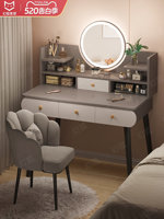 Table de toilette moderne minimaliste en bois pour chambre de fille avec miroir de maquillage intégré et éclairage pour petits appartements