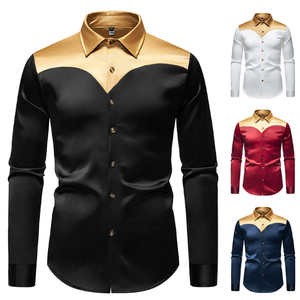 Người Đàn Ông Của Satin Áo Sơ Mi Băng Lụa Dài Tay Áo Hàng Đầu Với Màu Khối Lỏng Phù Hợp Với Giản Dị Mùa Xuân Mặc - Product Image 1