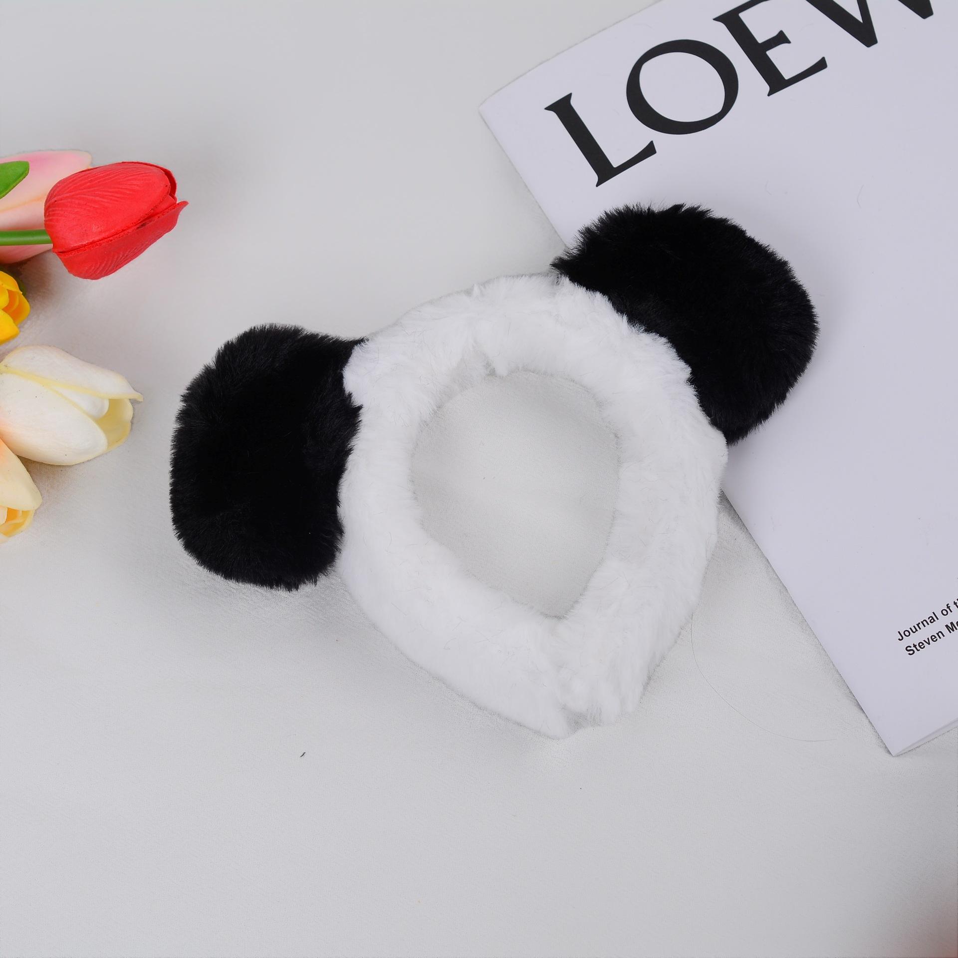 Factory Wholesale Classic Black & White Panda Design Hair Band Delicate Plush Headband Sweet Style Hair Decoration for Women