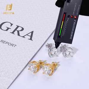 Boucles <span class=keywords><strong>d</strong></span>'Oreilles Clous Moissanite VVS NUOYA en Argent Sterling 925, <span class=keywords><strong>Diamant</strong></span> Rond 3-10mm Plaqué <span class=keywords><strong>Or</strong></span> <span class=keywords><strong>Blanc</strong></span>, Bijoux Fins Cadeau - Product Image 2
