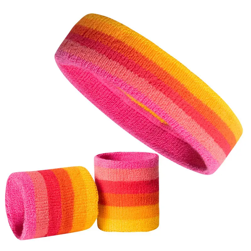 Wholesale cotton spandex rainbow wristband embroidery tennis breathable running football sweatband headband