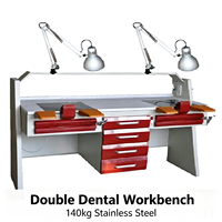 1,75m Doppel-Dentalwerkbank mit Extraktor, 140kg Edelstahl-Laborbank für Zwei Techniker