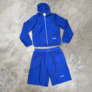Design Custom Soft Shell Windbreaker Set Windbreaker Shorts Set Jogging Tracksuit Pullover <b>Zip</b> <b>Up</b> <b>Jackets</b> And Nylon Shorts Set - Product Image 1