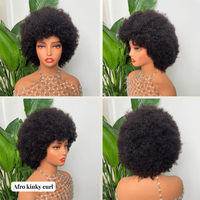 Perruques Courtes Afro Frisées et Bouclées pour Femmes Noires, 100% Cheveux Humains Indiens Remy, Fabriquées à la Machine, Naturelles, 10 Pouces